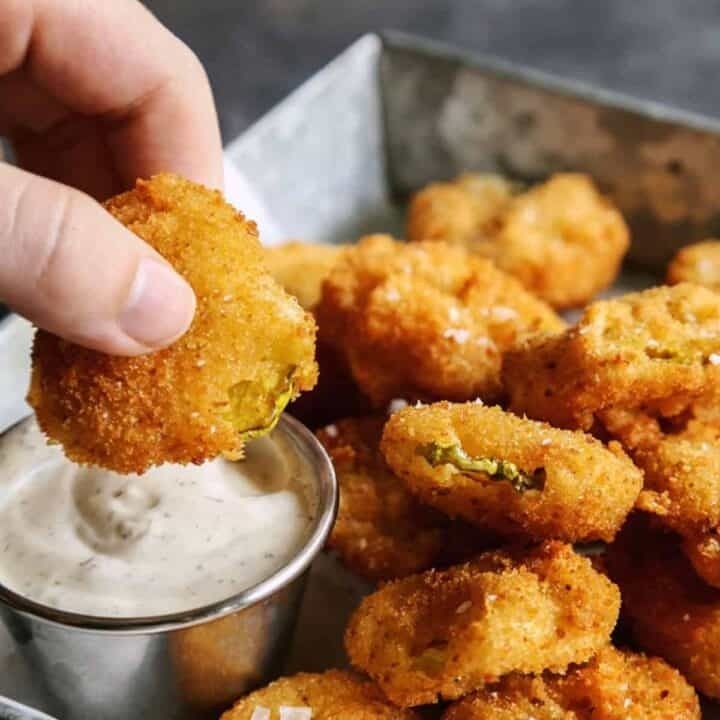 FRIED PICKLE CHIPS breaded and served with ranch dipping sauce