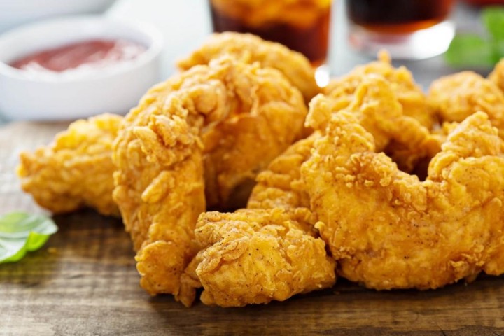 CHICKEN TENDERS (5 pc) breaded and crisped to a golden brown served w/ choice of dipping sauce
