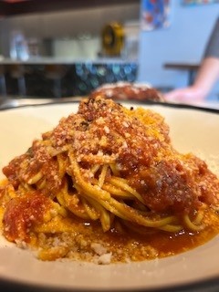 Spaghetti, San Marzano Tomato Sauce, Basil, Grana Padana, Morita Chili