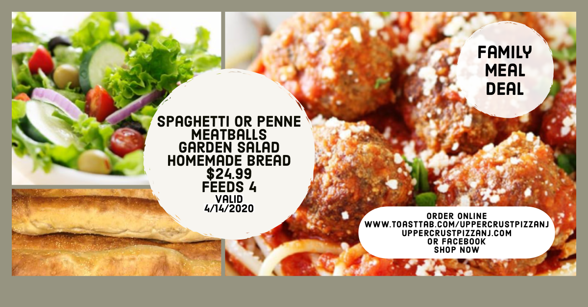 Tuesday Family Deal Spag or Penne with Meatballs, Garden Salad, Homemade Bread