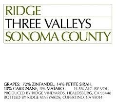 Ridge Vineyards 'Three Valleys' Zinfandel Blend, Sonoma, California