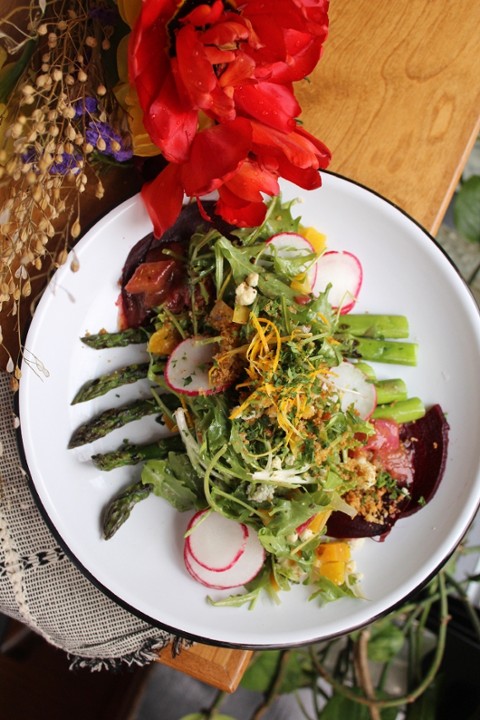 Grilled Asparagus, Roasted Beet, & Gorgonzola Salad