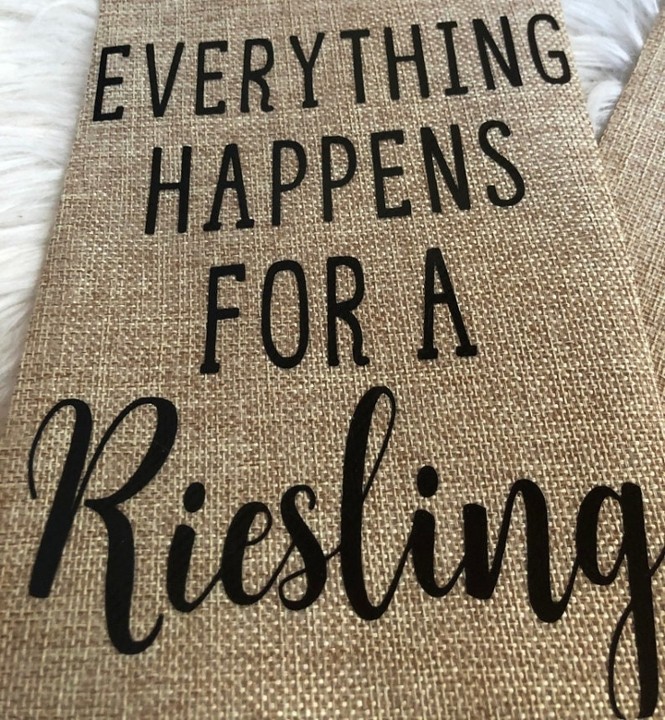 Jewels for Hope Everything Happens for a Riesling Burlap Bag
