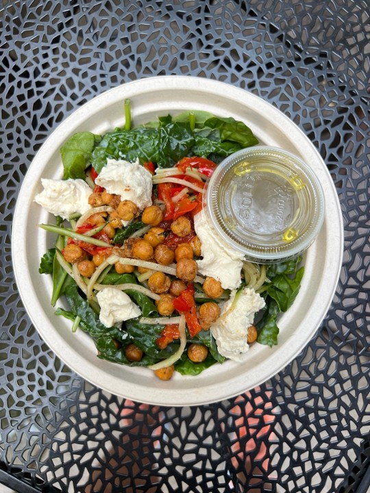 Organic Greek Salad with Roasted Chickpeas, "Feta" with Lemon Vinaigrette