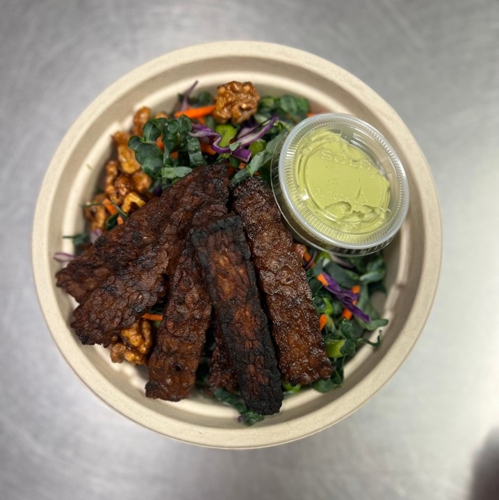 Organic Winter Salad with Maple Smoked Tempeh with Creamy Spinach Dressing