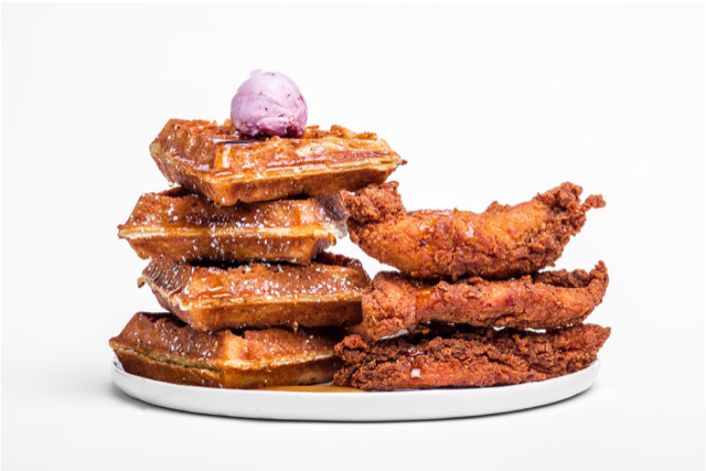 Vegetarian BBQ Chicken & Waffles