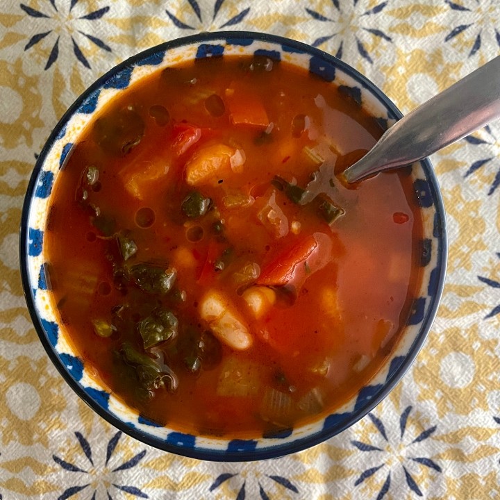 White Bean-Tuscan Kale Soup with Harissa (vegan, gf)