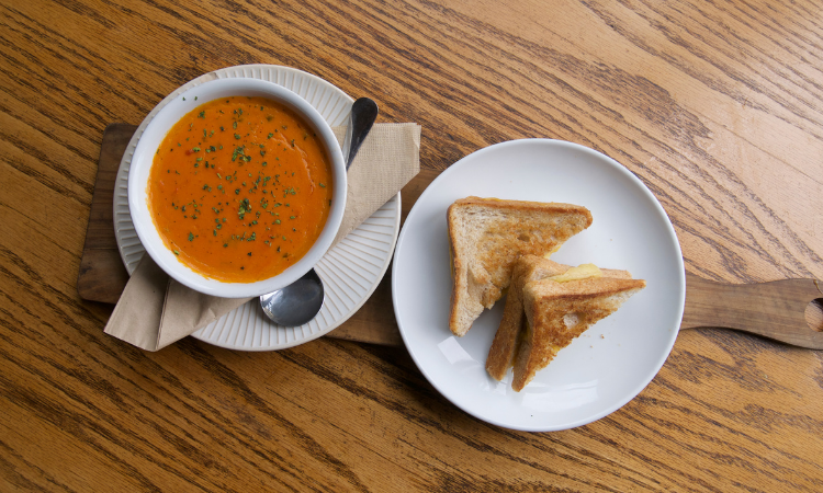 Cup of Tomato Basil Soup and  Grilled Cheese