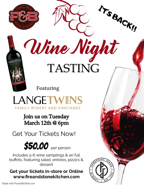 Wine Tasting - Tues March 12th - 6:00pm - 2024
