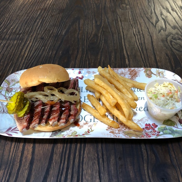 Brisket Sandwich with French Fries + Coleslaw