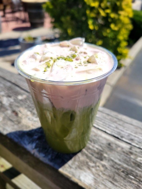 Iced Matcha Latte with Blueberry Lavender Cold Foam