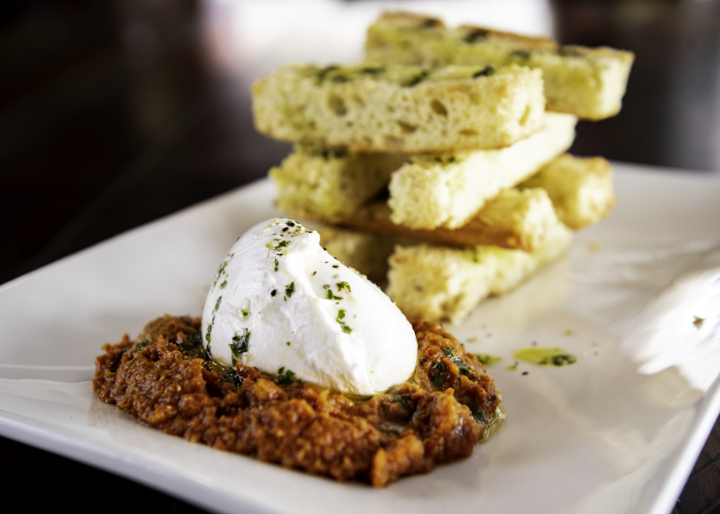 Burrata with Sun-Dried Tomato Marinara