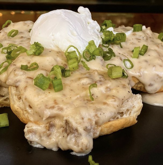Pork Belly and Sausage Gravy & Biscuits