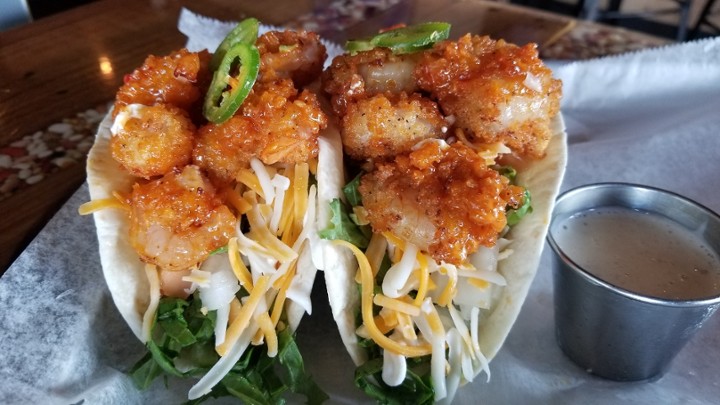 FIRE BLASTED SHRIMP TACOS