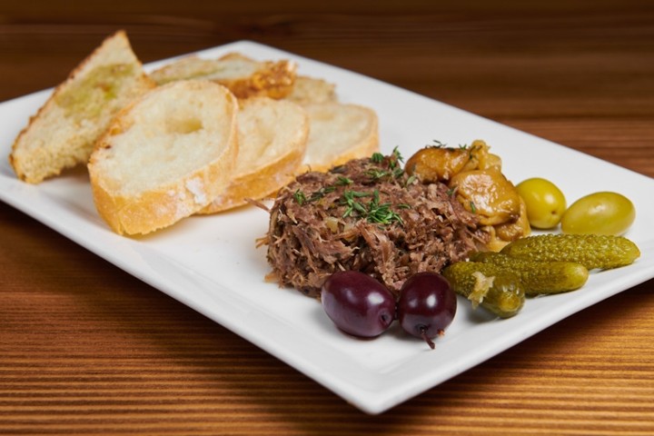 WARM DUCK RILLETTE + ROASTED GARLIC