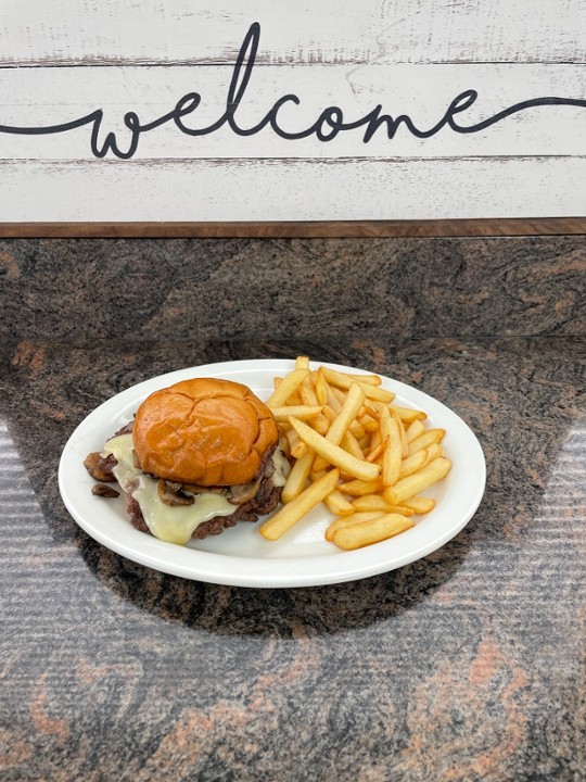 MUSHROOM SWISS SMASH BURGER