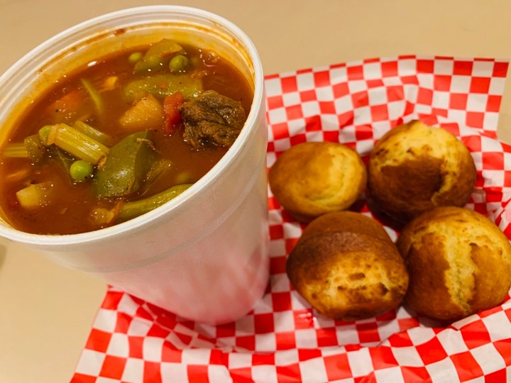 •  Beef Stew  FAMILY PACK w/ Cornbread  (Qt Stew & 4 Cornbread)