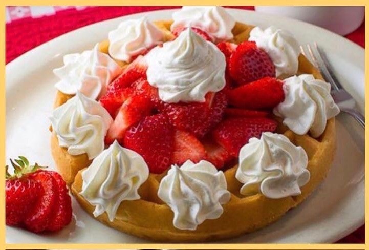 Waffle w/ Strawberries & Whip Cream