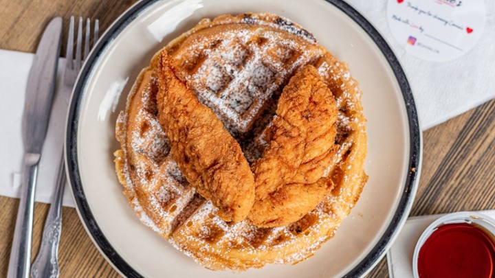 Johnny's Chocolate Chip Waffle with 2 Chicken Breast Tenders