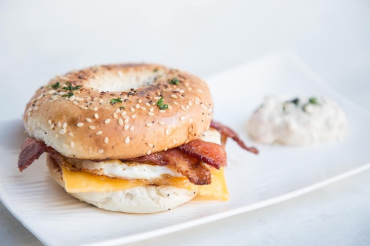 Sausage, Fried Egg and Cheese Bagel Sandwich