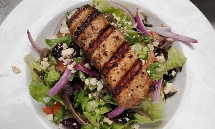 Grilled Salmon Greek Salad