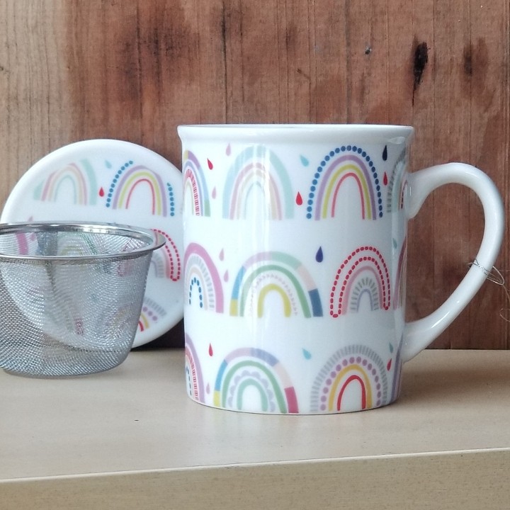 Happy Rainbows Mug with Lid & Tea Strainer