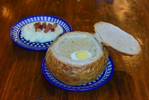 White Borscht served in bread