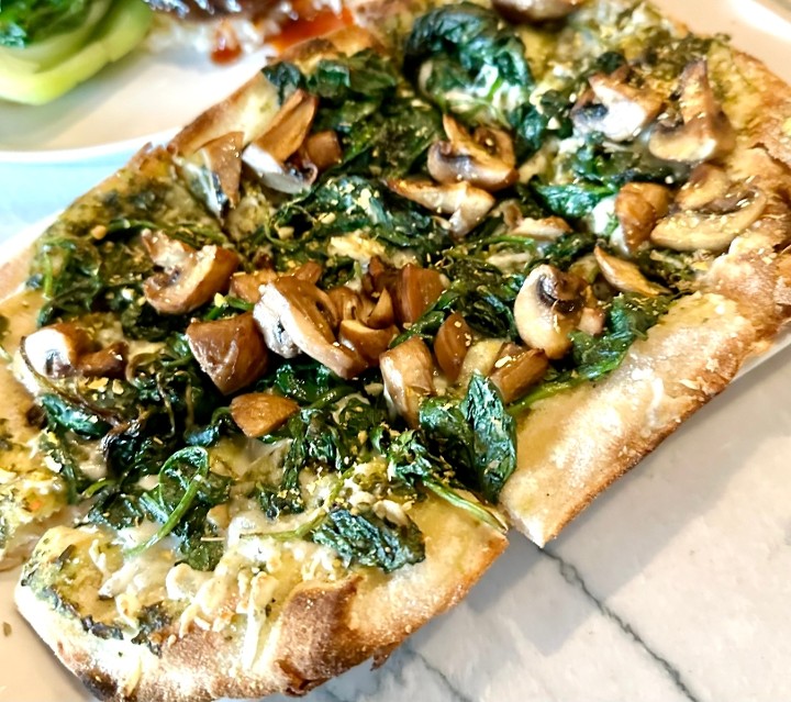 Spinach Mushroom Pesto Sourdough Pizza