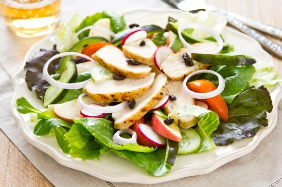 Grilled baby chicken salad  with soup