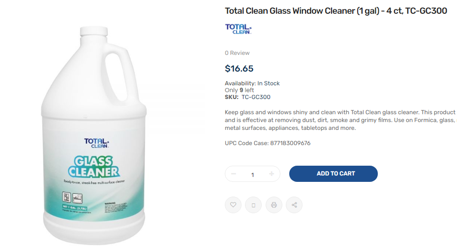 Total Clean Glass Window Cleaner (1 gal) - 4 ct, 玻璃水/箱TC-GC300