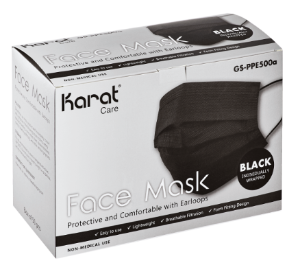 Karat 3-ply Black Face Mask with Ear Loops (Individually Wrapped) - Pack of 50口罩/盒