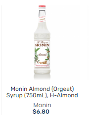 MONIN ALMOND (ORGEAT) SYRUP 杏仁汁