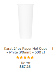 KARAT 24OZ PAPER HOT CUPS - WHITE (90MM) - 500 CT 24oz热杯