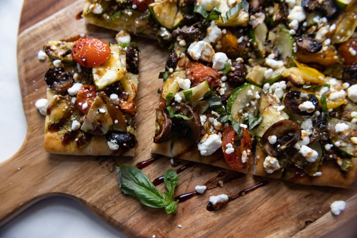 Roasted vegetable and goat cheese flat bread