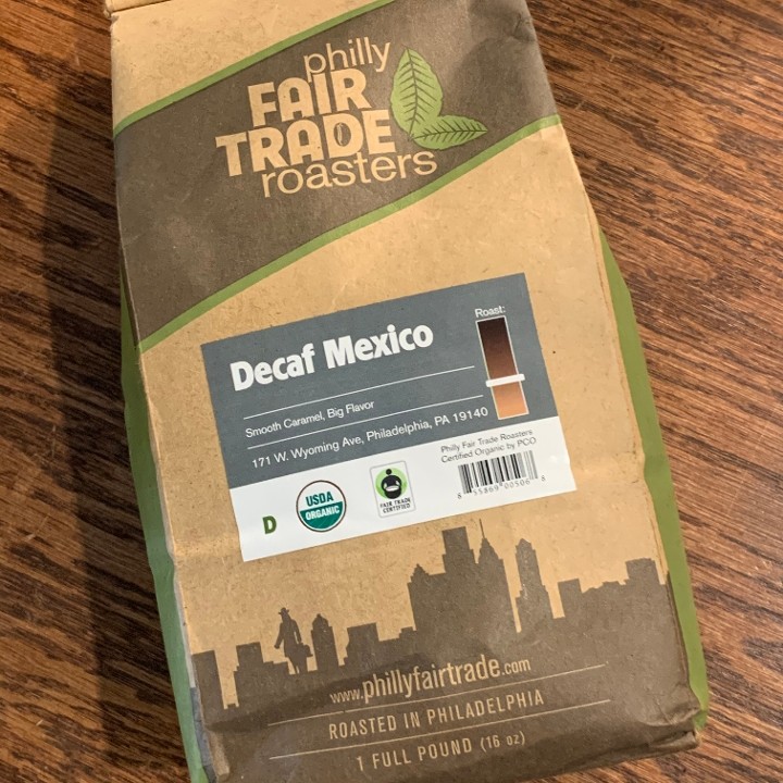 Coffee Decaf - 1 lb Philly Fair Trade Roasters Decaf Mexico Roast (Ground)