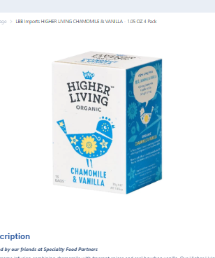 Higher Living Organic Chamomile & Vanilla 15 Tea Bags 30g