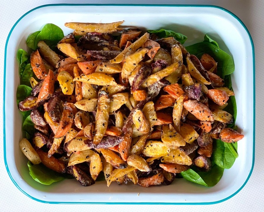 Roasted Rainbow Carrots with Tahini Dressing  (side for 2)