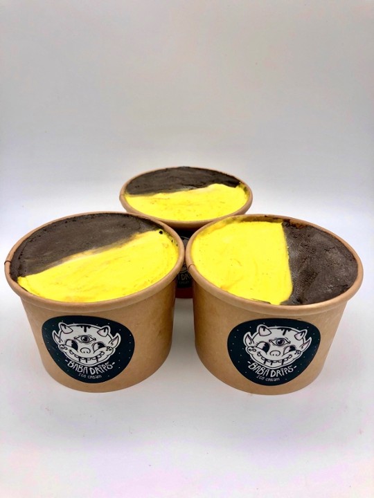 Passion Fruit & Charcoal Chocolate Ice Cream by Baba Drips