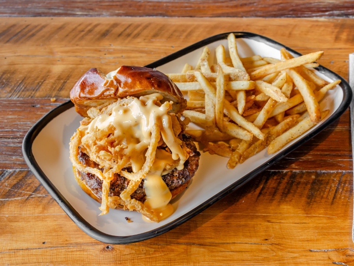 Beer Cheese Pretzel Burger