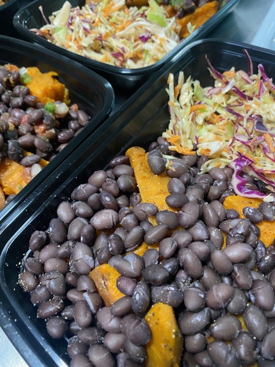 Black Bean Stuffed Sweet Potato w/Cole Slaw