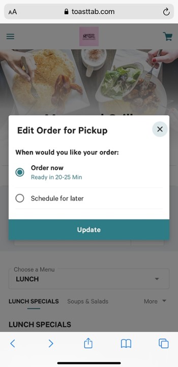 1) Schedule your order pickup time for NOW. This pickup time should be disregarded- you will be choosing a specific pickup time when you select an item to add to your cart.