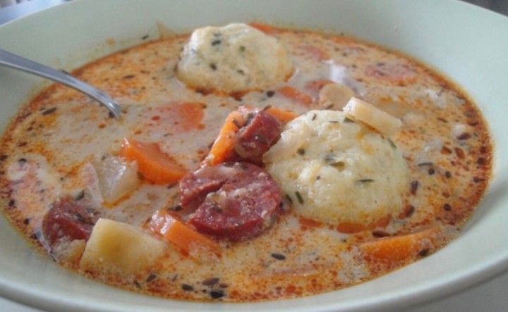 Potato dumpling soup w/ smoked sausages