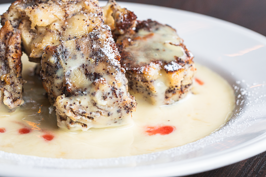 Poppy seed bread pudding