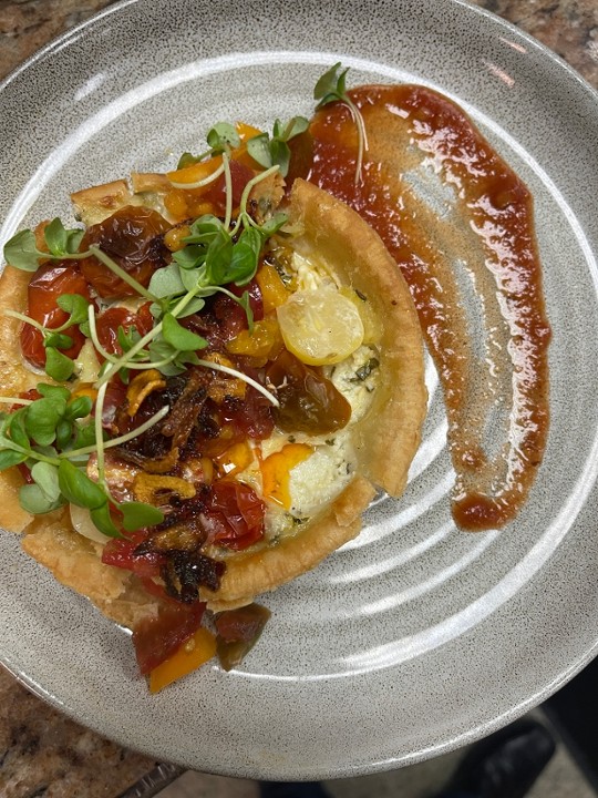 Bill Blevin's Heirloom Tomato Tart w/fontina basil & chili crisp