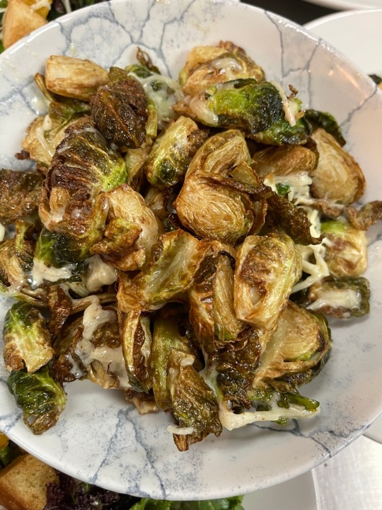 Crispy Brussels Sprouts w/smoked blue cheese, crispy shallots, honey mustard vinaigrette