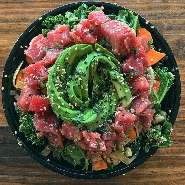 Asian Kale Salad + Ahi Poke Topper