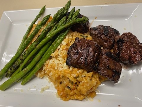 Red Pepper Risotto w/ Steak Tips
