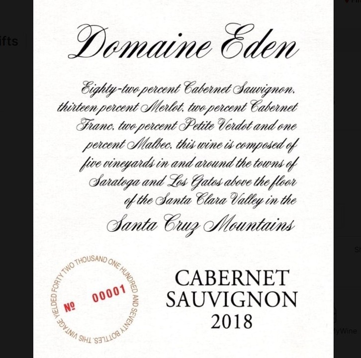 Domaine Eden Cabernet Sauvignon 2018