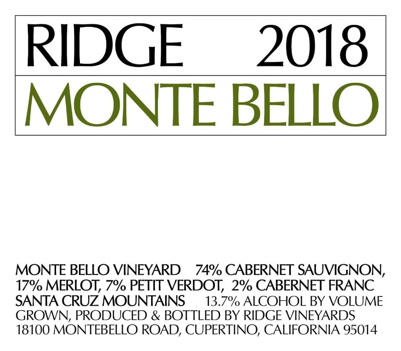 Ridge Vineyards Monte Bello Cabernet 2018