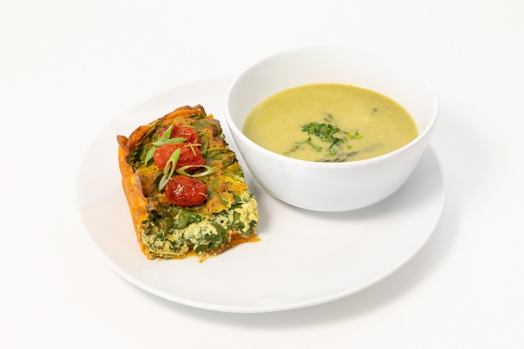 Cream of Asparagus Soup with a Spinach Quiche